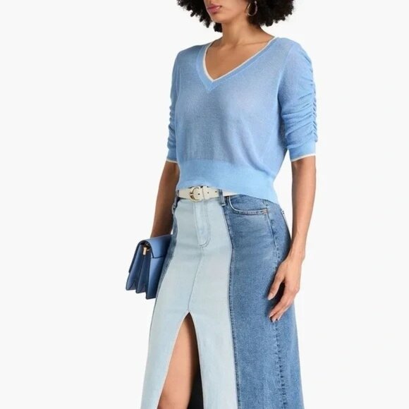 VERONICA BEARD Saville V- Neck Sheer linen Sweater Women Size M Medium - Picture 4 of 13